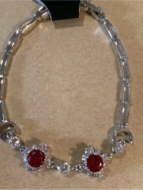 Silver-Tone Bracelet with Red Crystal Accents